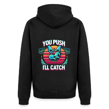 You Push I'll Catch 12 - Unisex Premium Organic Zip Hoodie - black - Back - Nico (187cm)