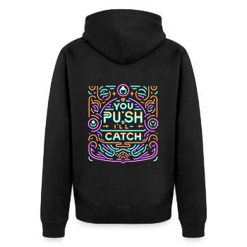 You Push I'll Catch 13 - Unisex Premium Organic Zip Hoodie - black - Back - Nico (187cm)
