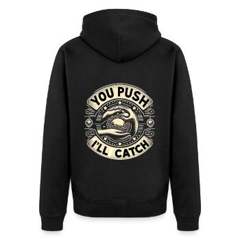 You Push I'll Catch 15 - Unisex Premium Organic Zip Hoodie - black - Back - Nico (187cm)