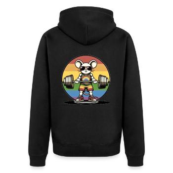 Cool Rainbow Mouse Lifting In The Gym - Unisex Premium Organic Zip Hoodie - black - Back - Nico (187cm)