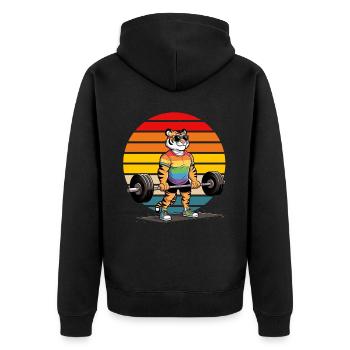 Cool Rainbow Tiger Deadlifting In The Gym - Unisex Premium Bio Zip Hoodie - Schwarz - Hinten - Nico (187cm)