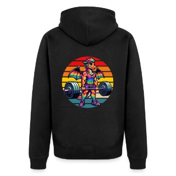 Strong Muscular Rainbow Dragon Lifting - Unisex Premium Bio Zip Hoodie - Schwarz - Hinten - Nico (187cm)