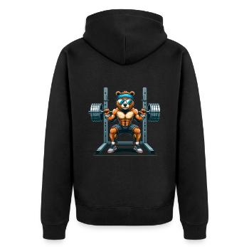 Strong Bear Squatting in the Gym - Unisex Premium Organic Zip Hoodie - black - Back - Nico (187cm)
