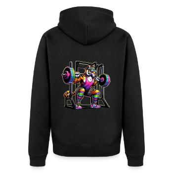 Strong Rainbow Tiger Squatting in the Gym - Unisex Premium Organic Zip Hoodie - black - Back - Nico (187cm)