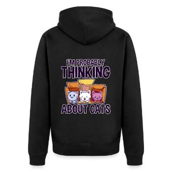 I'm Probably Thinking About Cats 4 - Unisex Premium Organic Zip Hoodie - black - Back - Nico (187cm)