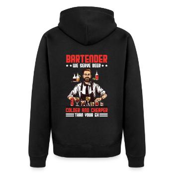 Bartender, We Serve Beer Colder Than Your Ex - Unisex Premium Bio Zip Hoodie - Schwarz - Hinten - Nico (187cm)