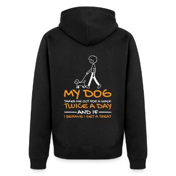 Dog Walks Me Twice Daily, Behave for Treat 3 - Unisex Premium Bio Zip Hoodie - Schwarz - Hinten - Nico (187cm)