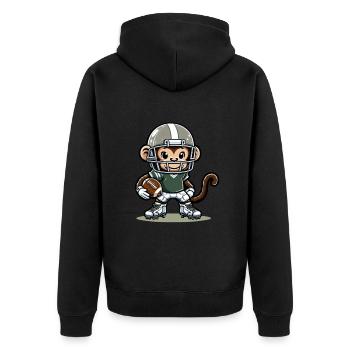 Cute American Football Player Monkey - Unisex Premium Bio Zip Hoodie - Schwarz - Hinten - Nico (187cm)