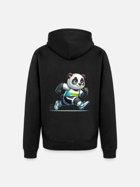 Cute Marathon Runner Panda - Unisex Premium Organic Zip Hoodie - black