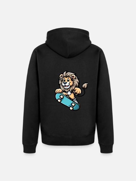Cute Skater Lion - Unisex Premium Organic Zip Hoodie - black