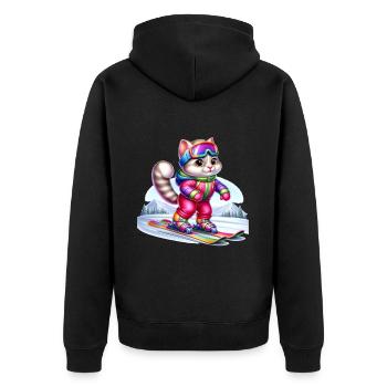 Cute Skier Cat - Unisex Premium Bio Zip Hoodie - Schwarz - Hinten - Nico (187cm)