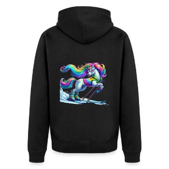 Cute Skier Unicorn - Unisex Premium Bio Zip Hoodie - Schwarz - Hinten - Nico (187cm)