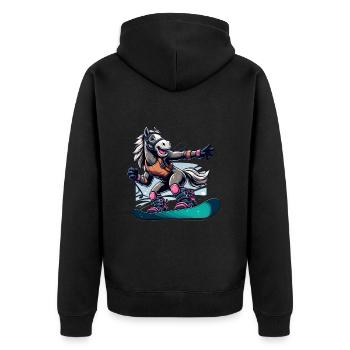 Cute Snowboarder Horse - Unisex Premium Bio Zip Hoodie - Schwarz - Hinten - Nico (187cm)