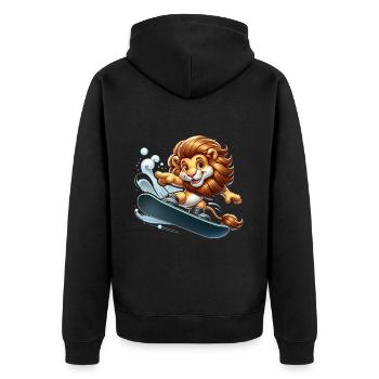 Cute Snowboarder Lion - Unisex Premium Organic Zip Hoodie - black - Back - Nico (187cm)