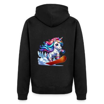 Cute Snowboarder Unicorn - Unisex Premium Bio Zip Hoodie - Schwarz - Hinten - Nico (187cm)