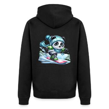 Cute Snowboarder Panda - Unisex Premium Bio Zip Hoodie - Schwarz - Hinten - Nico (187cm)