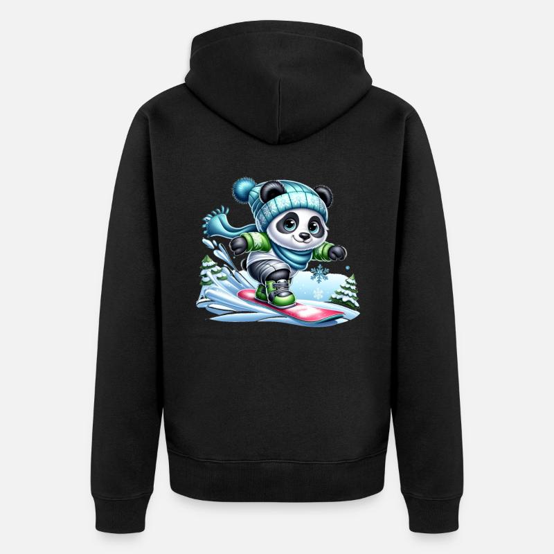 Mignon Snowboarder Panda - Veste à capuche bio Premium Unisexe - noir