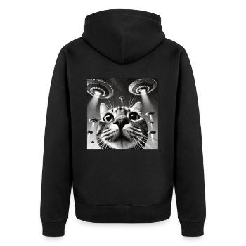 Cat Selfie with UFO Weird 50s Photo - Unisex Premium Organic Zip Hoodie - black - Back - Nico (187cm)