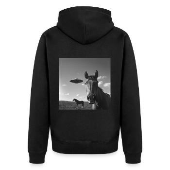 Selfie de cheval avec OVNI Étrange des années 50 Photo 2 - Veste à capuche bio Premium Unisexe - noir - Dos - Nico (187cm)