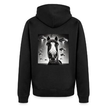Selfie de cheval avec OVNI Étrange Photo des années 50 - Veste à capuche bio Premium Unisexe - noir - Dos - Nico (187cm)