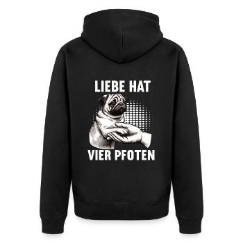 Liebe hat vier Pfoten Mops Möpse Mopsbesitzer - Unisex Premium Bio Zip Hoodie - Schwarz - Hinten - Nico (187cm)