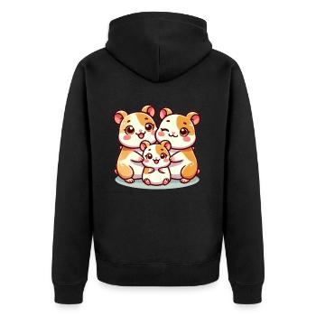 Famille de hamsters mère et père avec un enfant - Veste à capuche bio Premium Unisexe - noir - Dos - Nico (187cm)