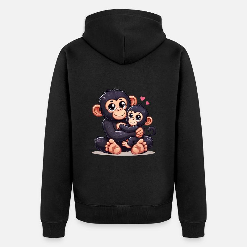 Parent chimpanzé aimant avec enfant - Veste à capuche bio Premium Unisexe - noir