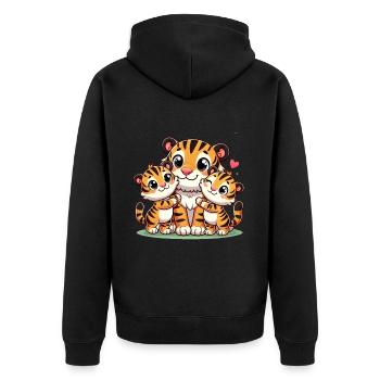 Parent tigre aimant avec deux enfants mignons - Veste à capuche bio Premium Unisexe - noir - Dos - Nico (187cm)