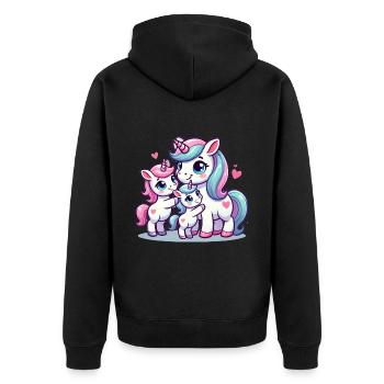 Parent licorne aimant avec deux enfants mignons - Veste à capuche bio Premium Unisexe - noir - Dos - Nico (187cm)