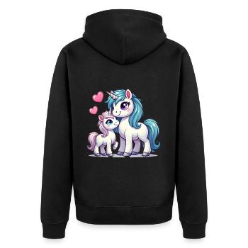 Loving Unicorn Parent with Child - Unisex Premium Bio Zip Hoodie - Schwarz - Hinten - Nico (187cm)