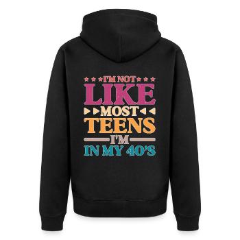 Je ne suis pas comme la plupart des adolescents, j’ai 40 ans 5 - Veste à capuche bio Premium Unisexe - noir - Dos - Nico (187cm)