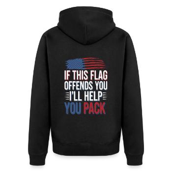 If This Flag Offends You I'll Help You Pack - Unisex Premium Bio Zip Hoodie - Schwarz - Hinten - Nico (187cm)