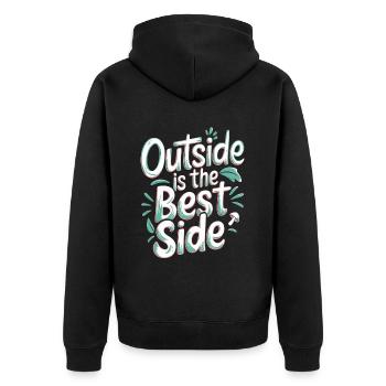 Outside Is The Best Side - Unisex Premium Bio Zip Hoodie - Schwarz - Hinten - Nico (187cm)