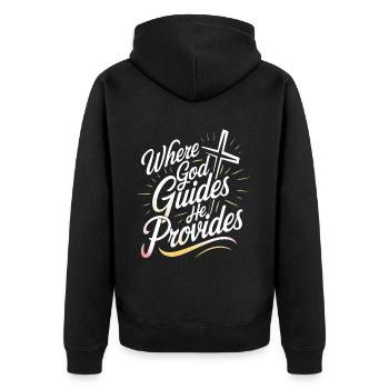 Where God Guides He Provides 5 - Unisex Premium Bio Zip Hoodie - Schwarz - Hinten - Nico (187cm)