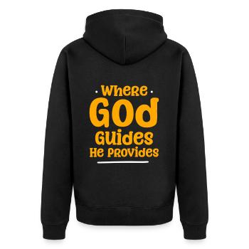 Where God Guides He Provides 8 - Unisex Premium Bio Zip Hoodie - Schwarz - Hinten - Nico (187cm)