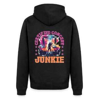 Certified Concert Junkie 12 - Unisex Premium Bio Zip Hoodie - Schwarz - Hinten - Nico (187cm)