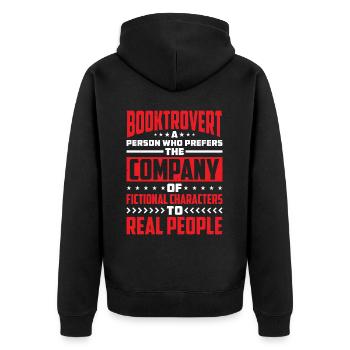 Booktrovert Definition Description 31 - Unisex Premium Bio Zip Hoodie - Schwarz - Hinten - Nico (187cm)