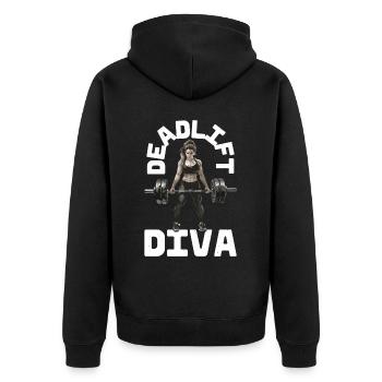 Deadlift Diva 9 - Unisex Premium Bio Zip Hoodie - Schwarz - Hinten - Nico (187cm)