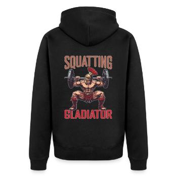 Squatting Gladiator 8 - Unisex Premium Bio Zip Hoodie - Schwarz - Hinten - Nico (187cm)