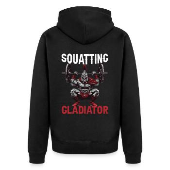 Squatting Gladiator 9 - Unisex Premium Bio Zip Hoodie - Schwarz - Hinten - Nico (187cm)