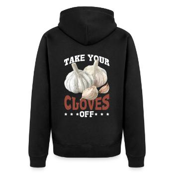 Take Your Cloves Off - Unisex Premium Bio Zip Hoodie - Schwarz - Hinten - Nico (187cm)