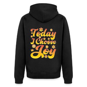 Today I Choose Joy 35 - Unisex Premium Bio Zip Hoodie - Schwarz - Hinten - Nico (187cm)