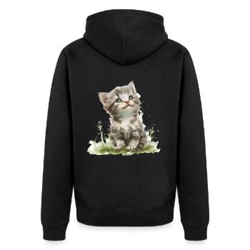 Cute Baby Cat Watercolor - Unisex Premium Bio Zip Hoodie - Schwarz - Hinten - Nico (187cm)