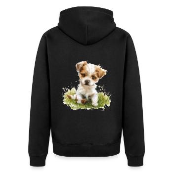 Cute Baby Dog Watercolor - Unisex Premium Bio Zip Hoodie - Schwarz - Hinten - Nico (187cm)
