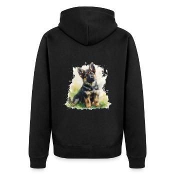 Cute Puppy German Shepherd Watercolor - Unisex Premium Bio Zip Hoodie - Schwarz - Hinten - Nico (187cm)