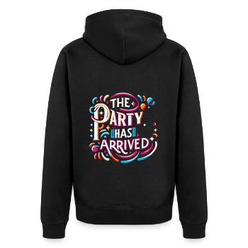 The Party Has Arrived 14 - Unisex Premium Bio Zip Hoodie - Schwarz - Hinten - Nico (187cm)