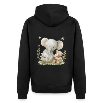 Cute Elephant And Bear Friends - Unisex Premium Bio Zip Hoodie - Schwarz - Hinten - Nico (187cm)