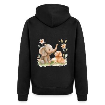 Cute Elephant And Dog Friends - Unisex Premium Bio Zip Hoodie - Schwarz - Hinten - Nico (187cm)