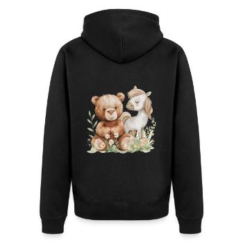 Cute Bear And Horse Friends - Unisex Premium Bio Zip Hoodie - Schwarz - Hinten - Nico (187cm)
