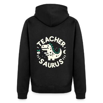 Teacher-saurus 7 - Unisex Premium Bio Zip Hoodie - Schwarz - Hinten - Nico (187cm)